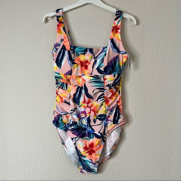 Old Navy Square Neck One Piece Tropical Floral Print Swimsuit Size Small - Picture 4 of 9
